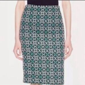 J. Crew Black Label Navy &‎ Green Lattice Medallion Print Pencil Skirt size 6